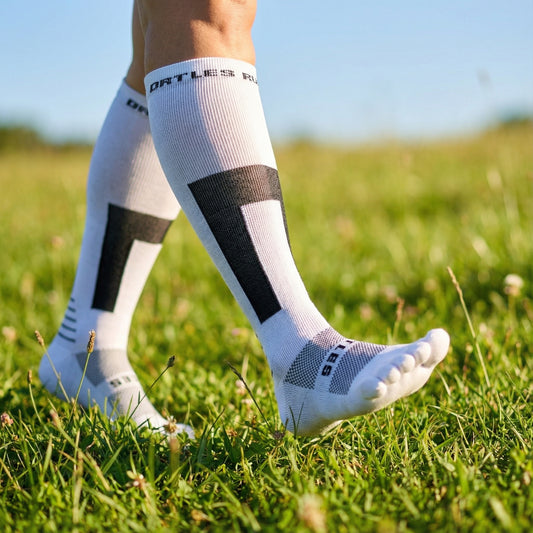 Flow+ White - Calze alte al ginocchio a 5 dita