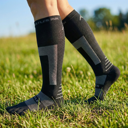 Flow+ Black - Calze alte al ginocchio a 5 dita