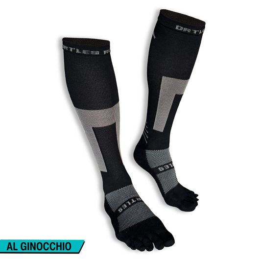 Flow+ Black - Calze alte al ginocchio a 5 dita