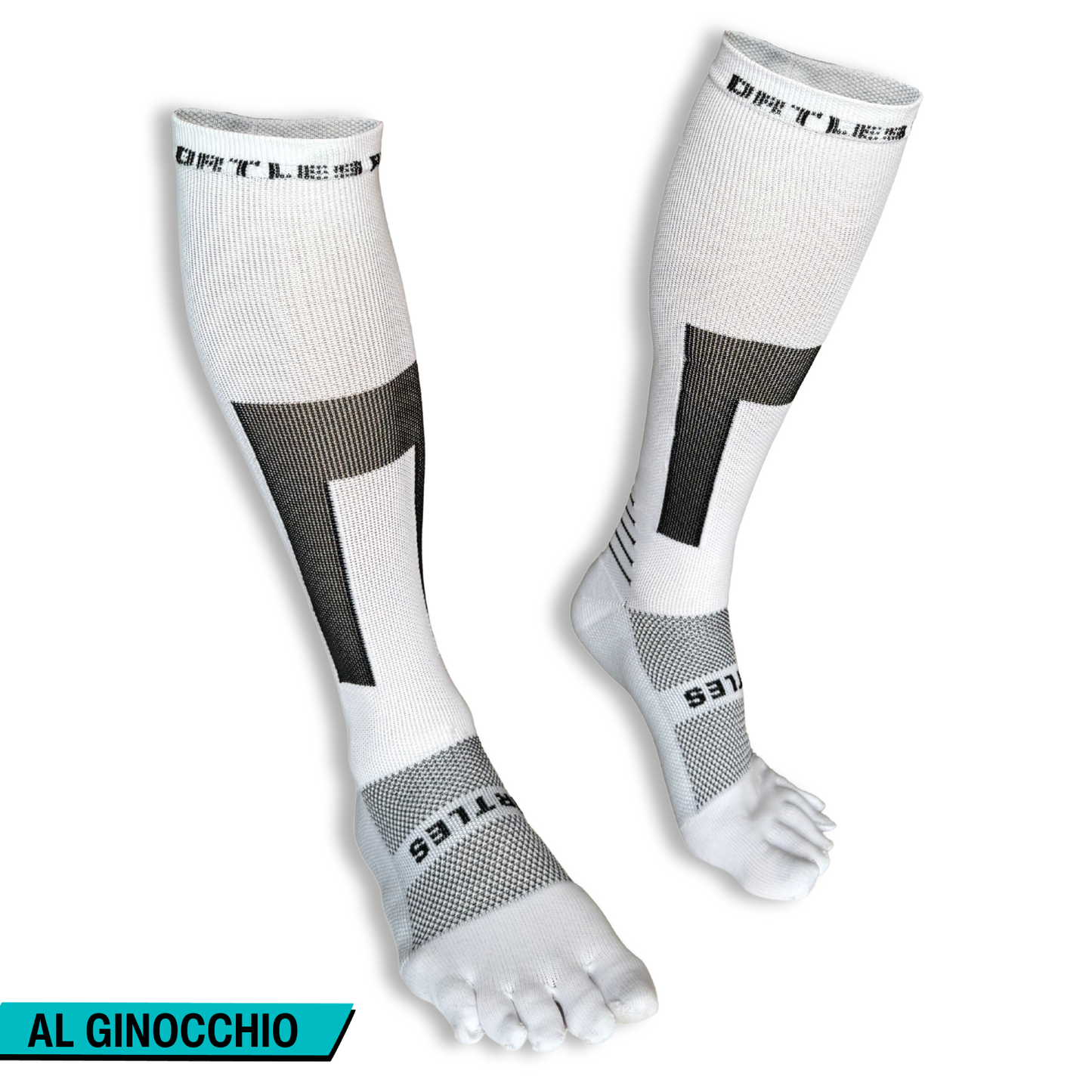 Flow+ White - Calze alte al ginocchio a 5 dita