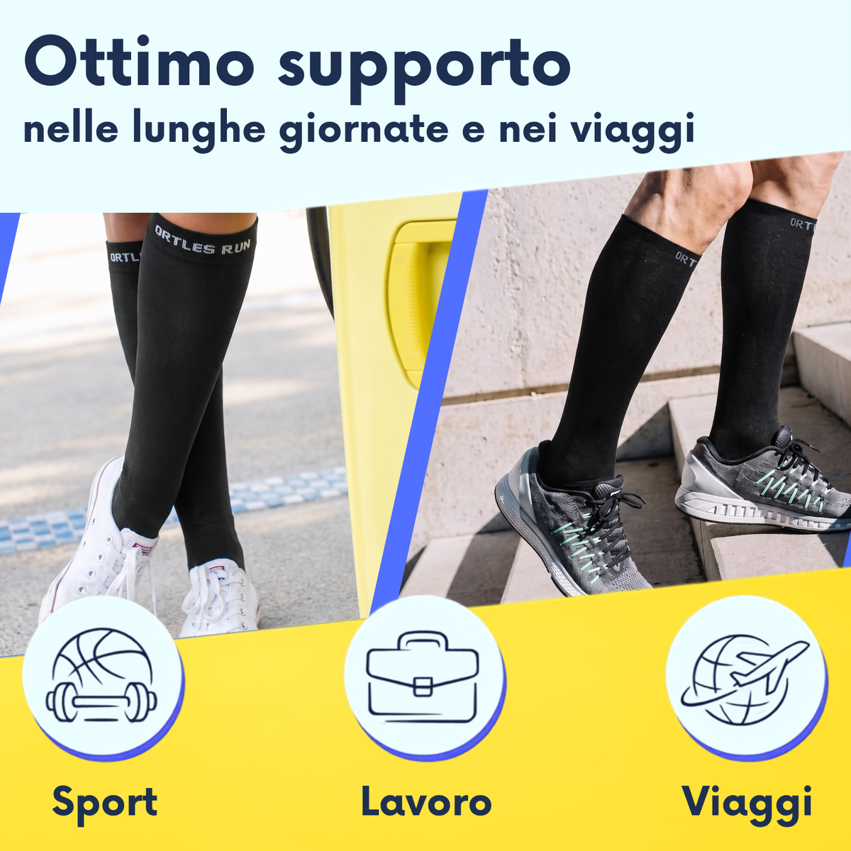Air Flow Black - Calze compressive alte al ginocchio a 5 dita