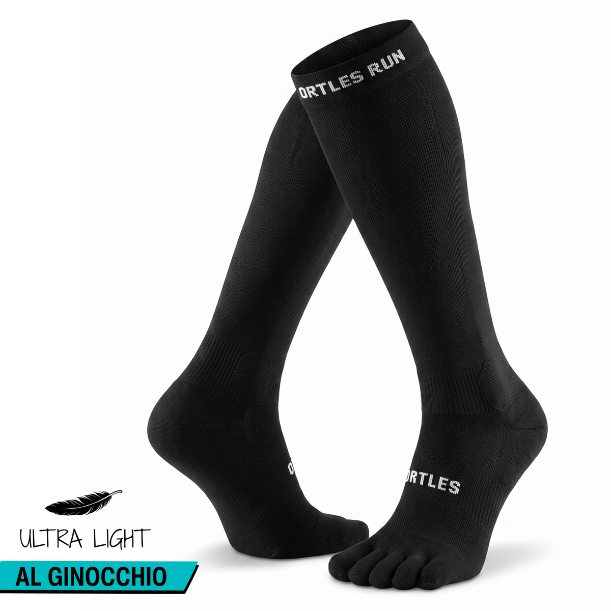 Air Flow Black - Calze compressive alte al ginocchio a 5 dita