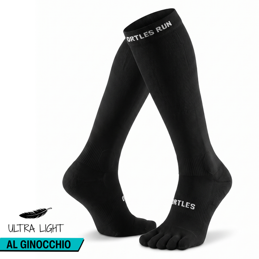 Air Flow Black - Calze compressive alte al ginocchio a 5 dita