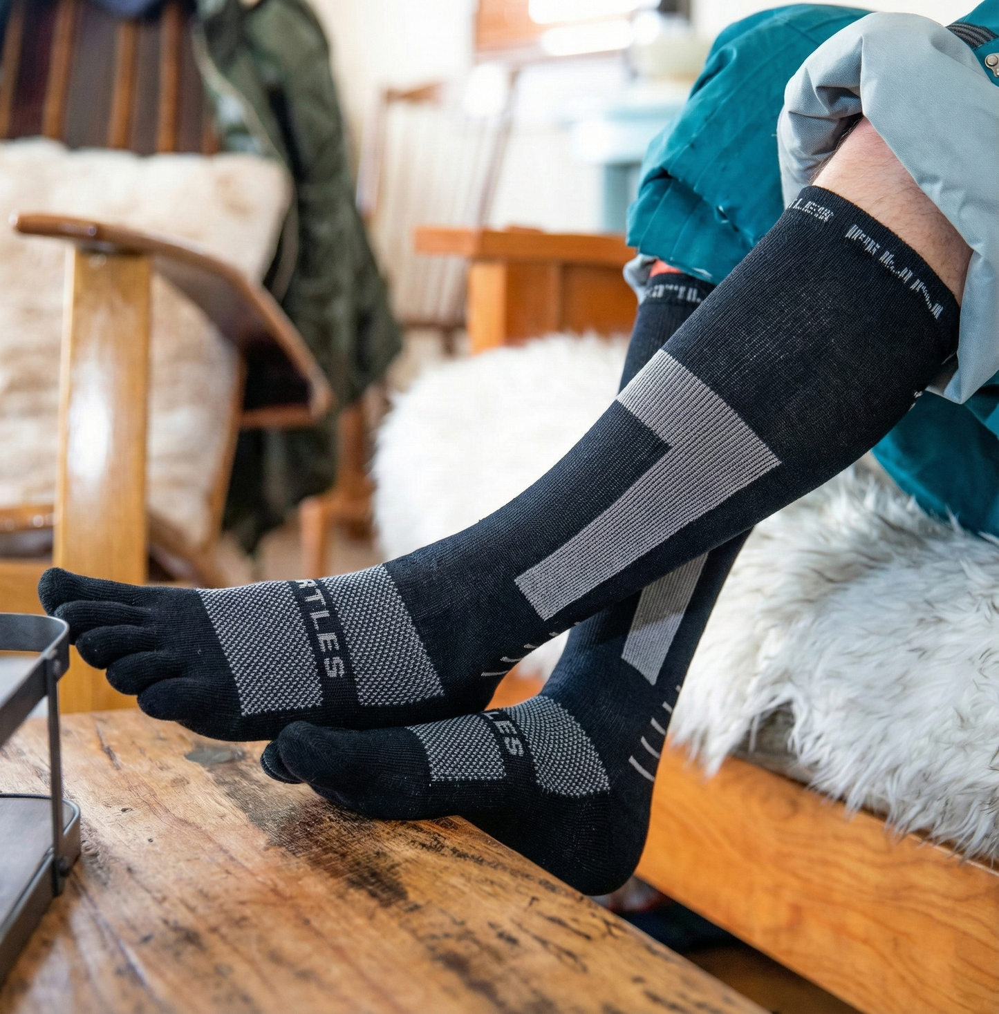 Flow+ Black/Grey - Calze alte al ginocchio a 5 dita