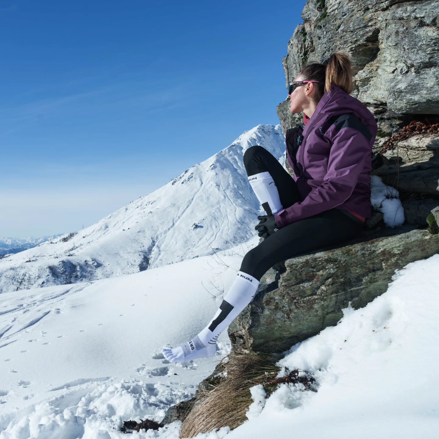 Flow+ White - Calze alte al ginocchio a 5 dita