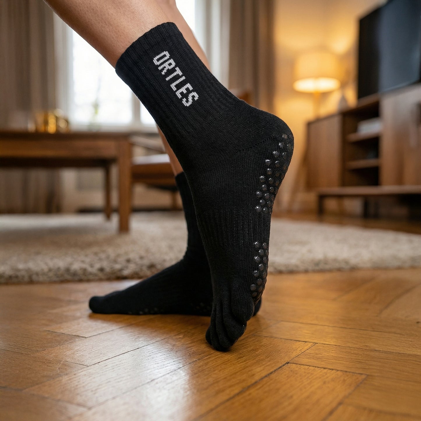 Ortles Pro Grip Noir - Chaussettes montantes antidérapantes à orteils